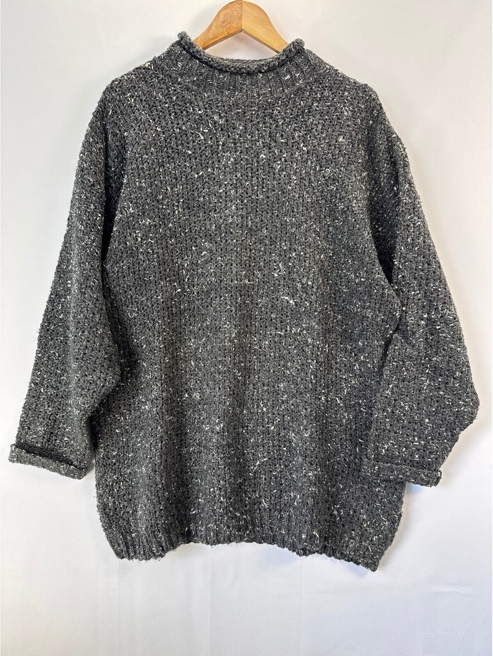 VTG Italian Wool Silk Roll Neck Sweater Chunky Speckled Knit Oversized Womens L - Picture 2 of 7